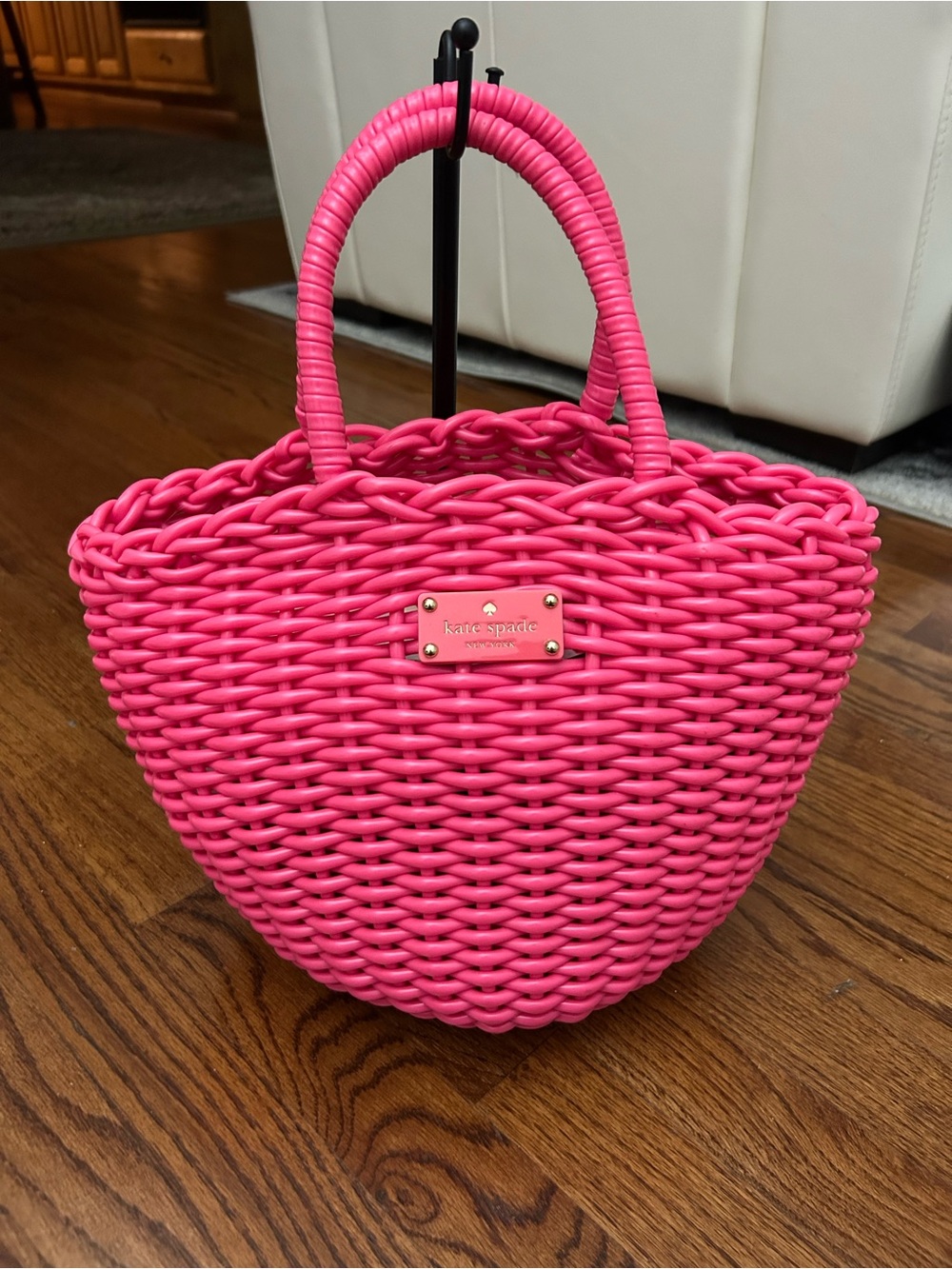 Kate Spade New York Pink Woven Jelly Basket Tote Bag Novelty Beach Purse & Dusty